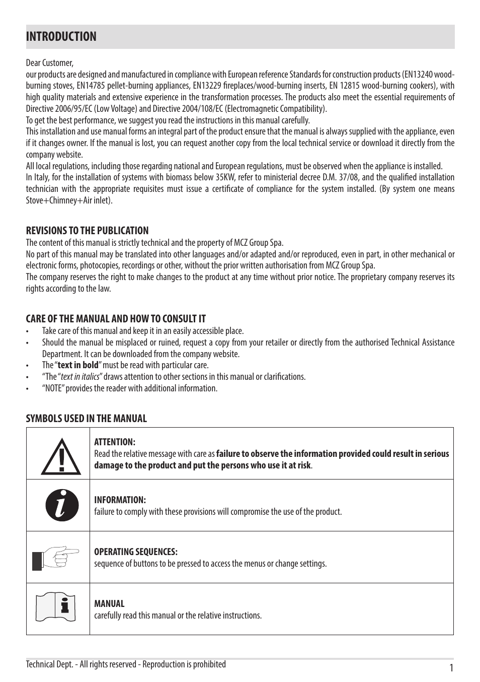 Introduzione, Introduction | MCZ Vivo 80 Pellet HYDRO User Manual | Page 3 / 74