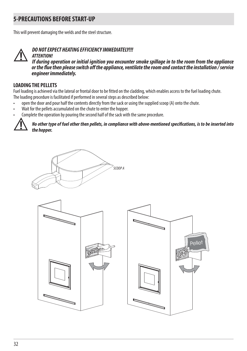 Precautions before start-up | MCZ Vivo 80 Pellet HYDRO User Manual | Page 34 / 74