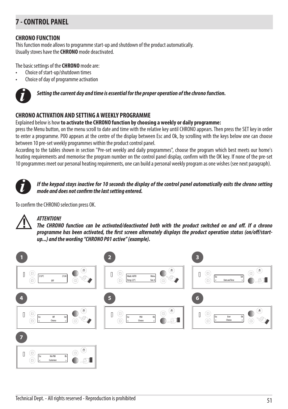 7 - control panel, Chrono function, Chrono activation and setting a weekly programme | MCZ Vivo 80 Pellet HYDRO User Manual | Page 53 / 74