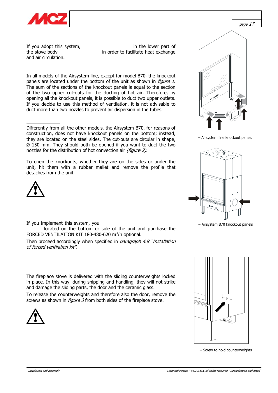 Natural convection (vn), Forced convection (vf), Release of counterweights | MCZ AirSystem 70 DX User Manual | Page 17 / 37