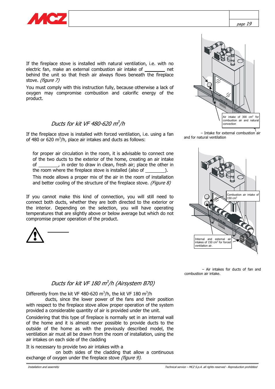Ducts for kit vf 180 m, H (airsystem b70), Fireplace stove with forced ventilation 4.7.2.1 | MCZ AirSystem 70 DX User Manual | Page 19 / 37