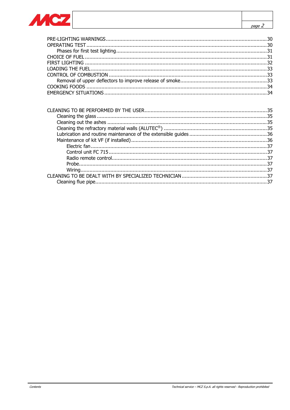 MCZ AirSystem 70 DX User Manual | Page 2 / 37