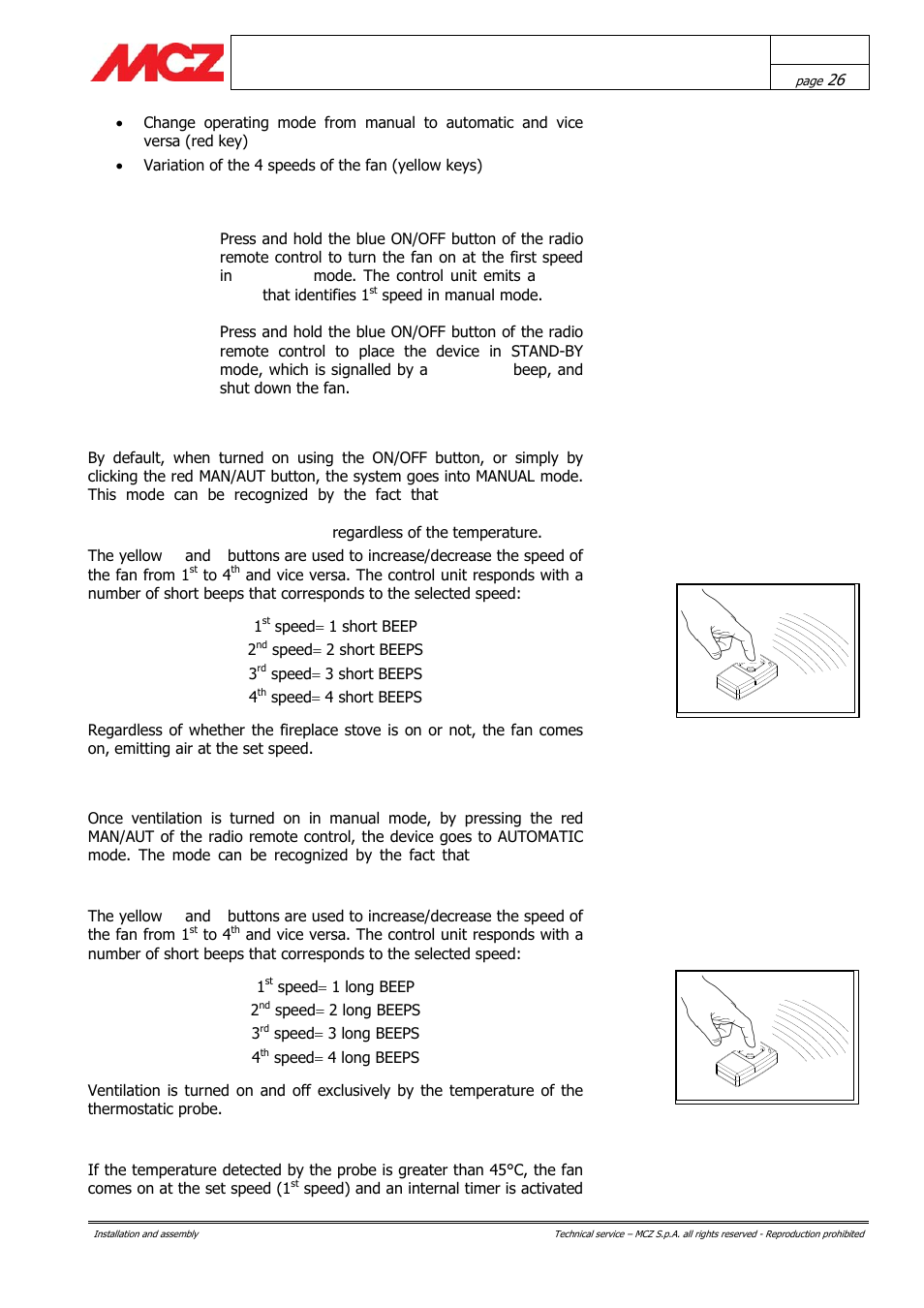 Turning on and off, Manual mode, Automatic mode | MCZ AirSystem 70 DX User Manual | Page 26 / 37