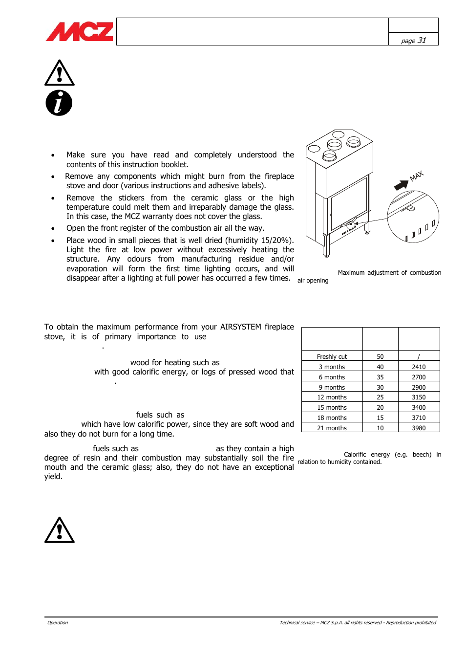 Phases for first test lighting, Choice of fuel | MCZ AirSystem 70 DX User Manual | Page 31 / 37