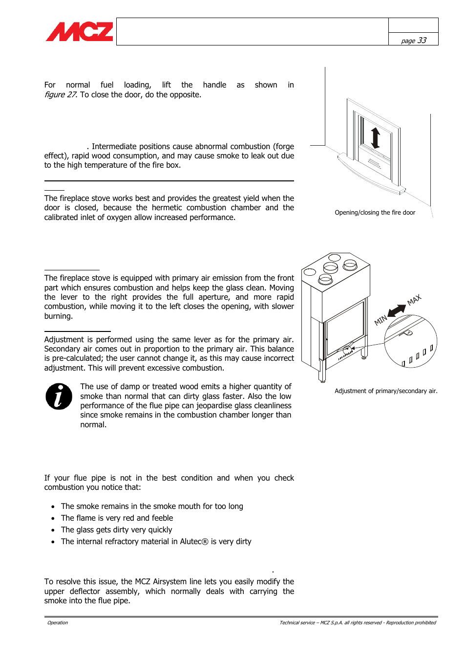 Loading the fuel, Control of combustion | MCZ AirSystem 70 DX User Manual | Page 33 / 37