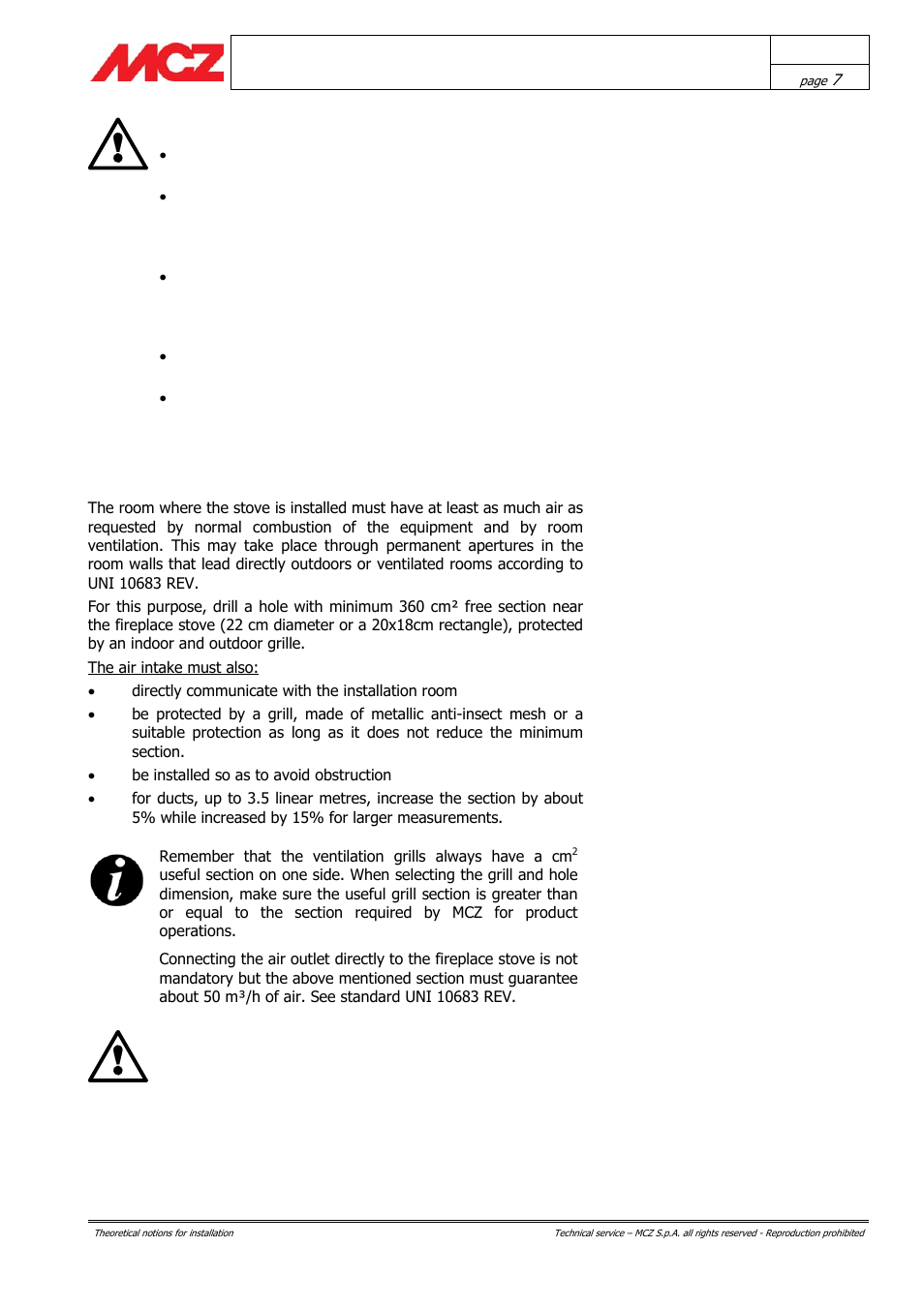 Important, External air outlet | MCZ AirSystem 70 DX User Manual | Page 7 / 37