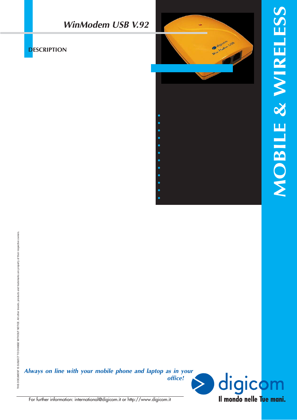 Digicom WinModem V.92 User Manual | 1 page
