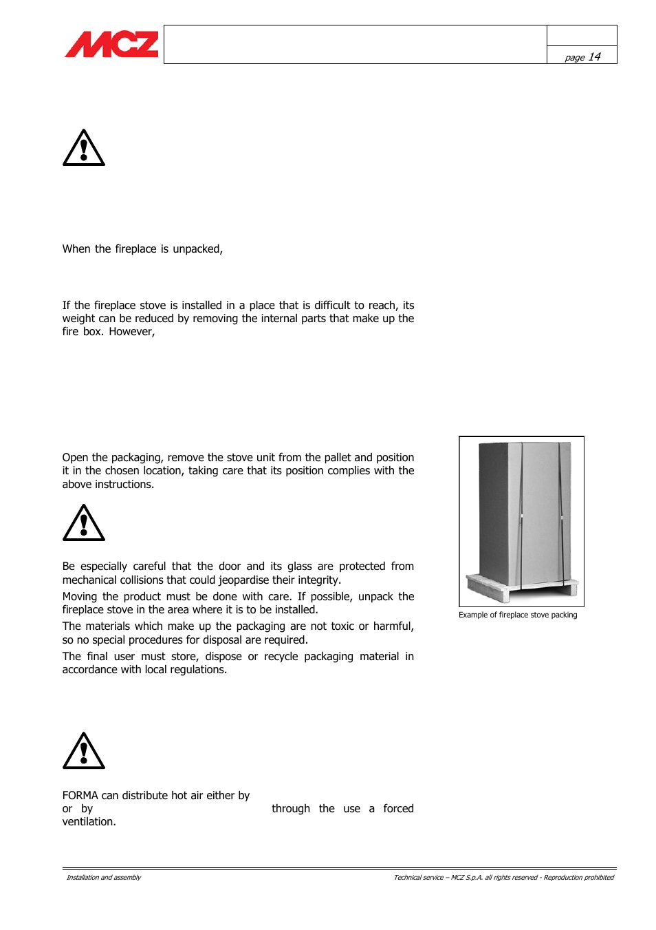 Installation and assembly, Preparation and unpacking, Selection of operating mode | MCZ Forma PURO 115 User Manual | Page 14 / 40