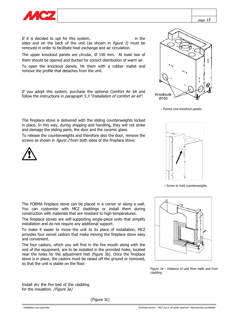 Natural convection (vn), Forced convection (vf), Release of counterweights | Positioning | MCZ Forma PURO 115 User Manual | Page 15 / 40