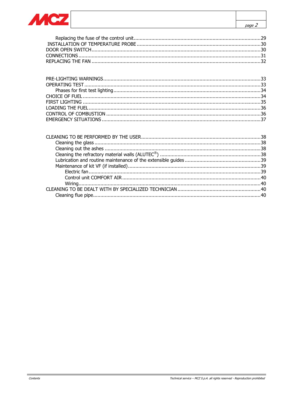 MCZ Forma PURO 115 User Manual | Page 2 / 40