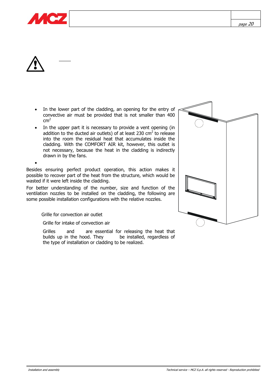 Hood ventilation nozzles | MCZ Forma PURO 115 User Manual | Page 20 / 40