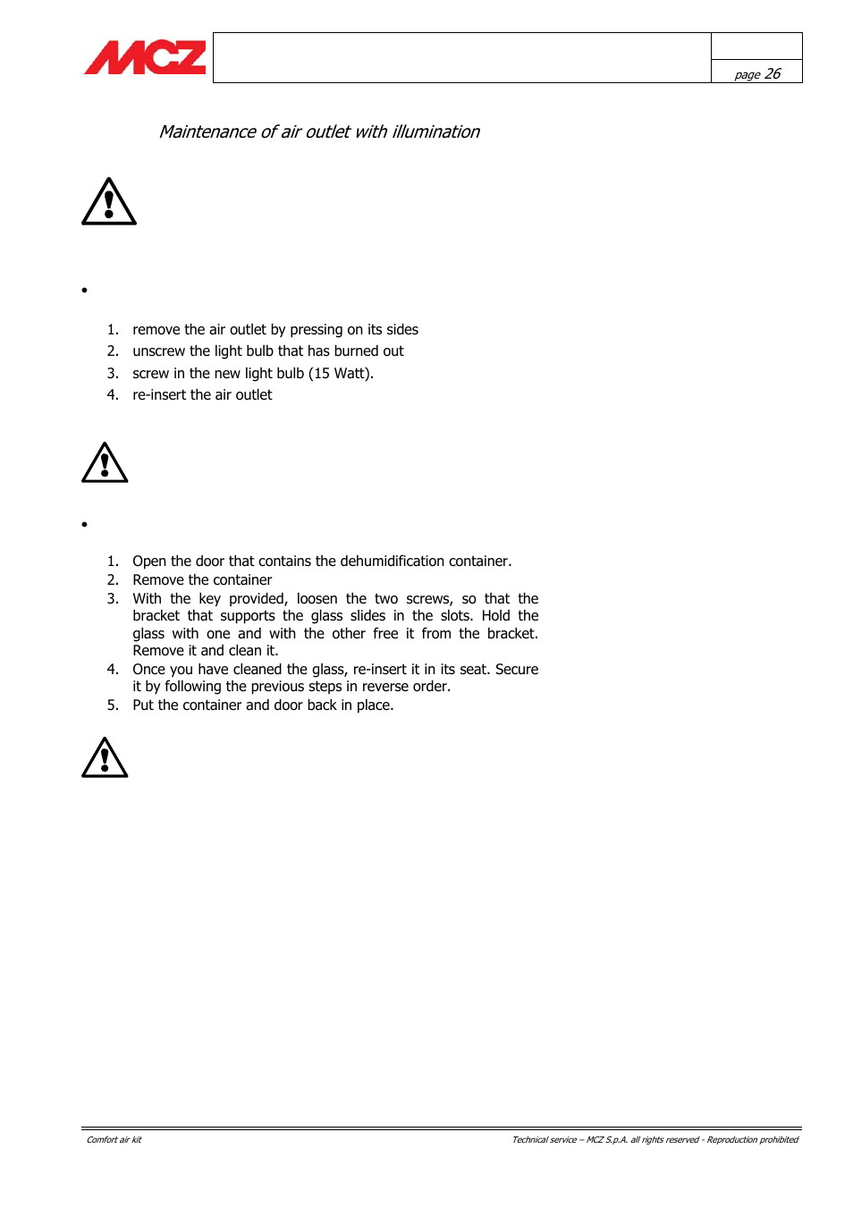 Maintenance of air outlet with illumination | MCZ Forma PURO 115 User Manual | Page 26 / 40