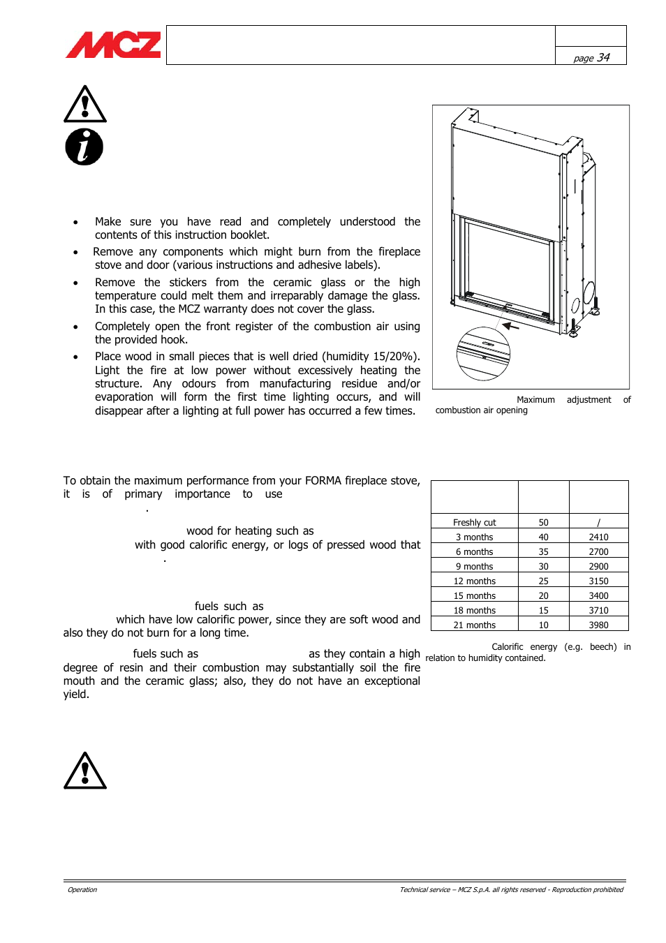 Phases for first test lighting, Choice of fuel | MCZ Forma PURO 115 User Manual | Page 34 / 40