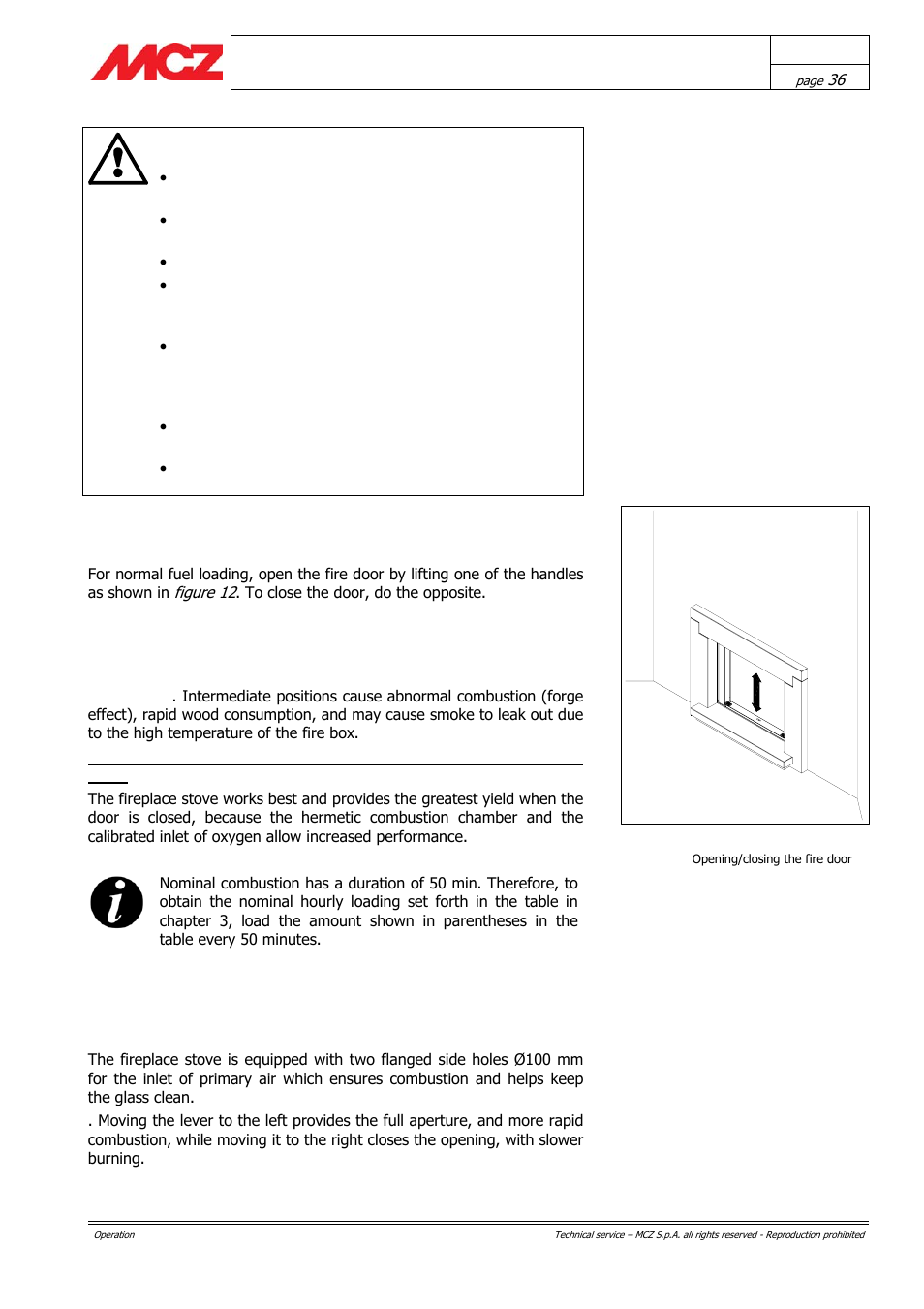 Attention | MCZ Forma PURO 115 User Manual | Page 36 / 40