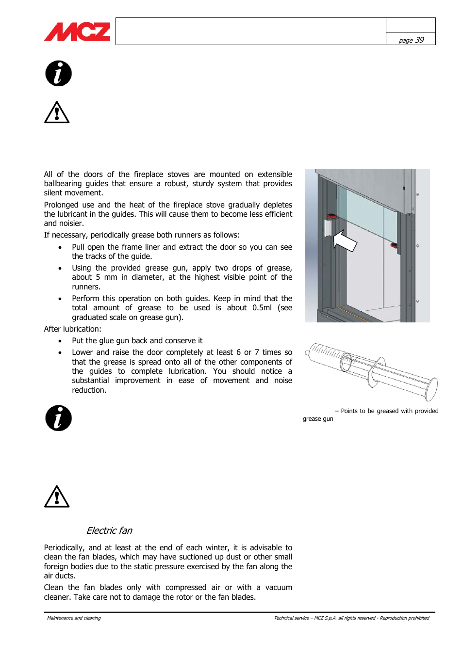Electric fan, Maintenance of kit vf (if installed) | MCZ Forma PURO 115 User Manual | Page 39 / 40