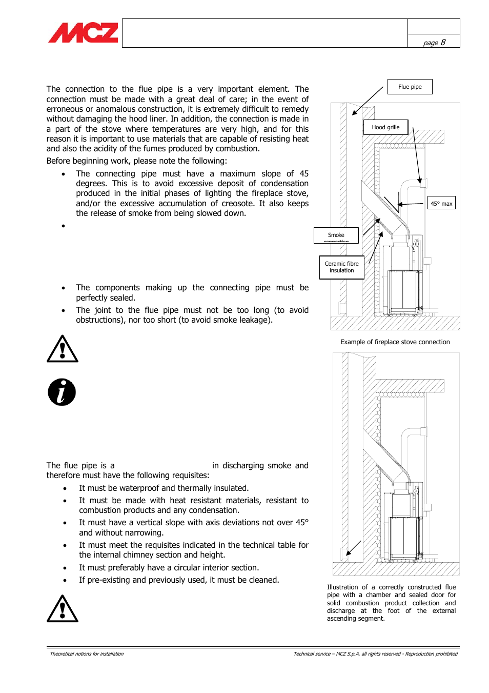 Connection to the flue pipe, Flue pipe | MCZ Forma PURO 115 User Manual | Page 8 / 40