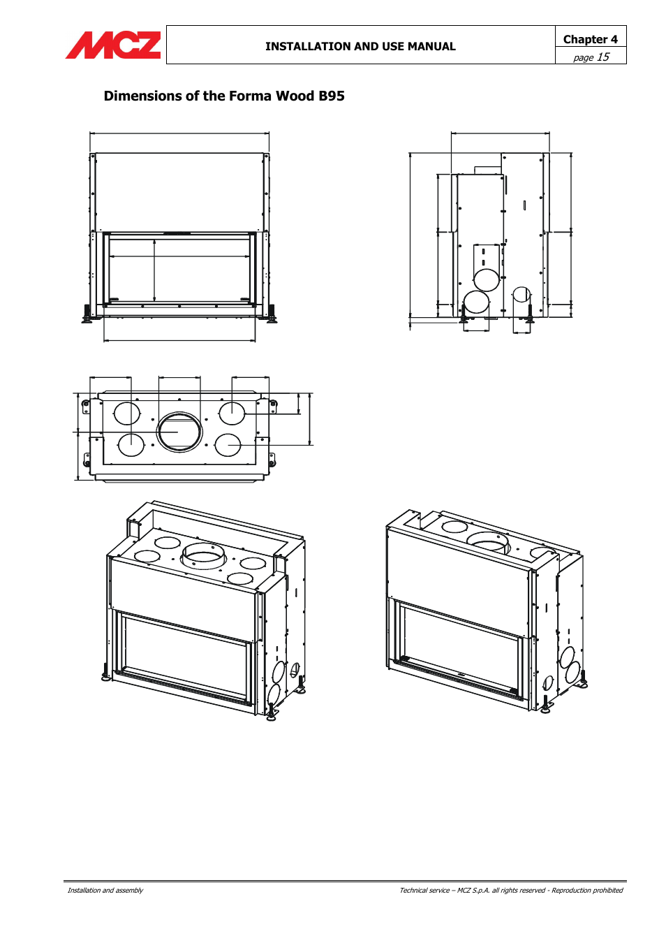 Dimensions of the forma wood b95 | MCZ Forma Wood 115 User Manual | Page 15 / 46