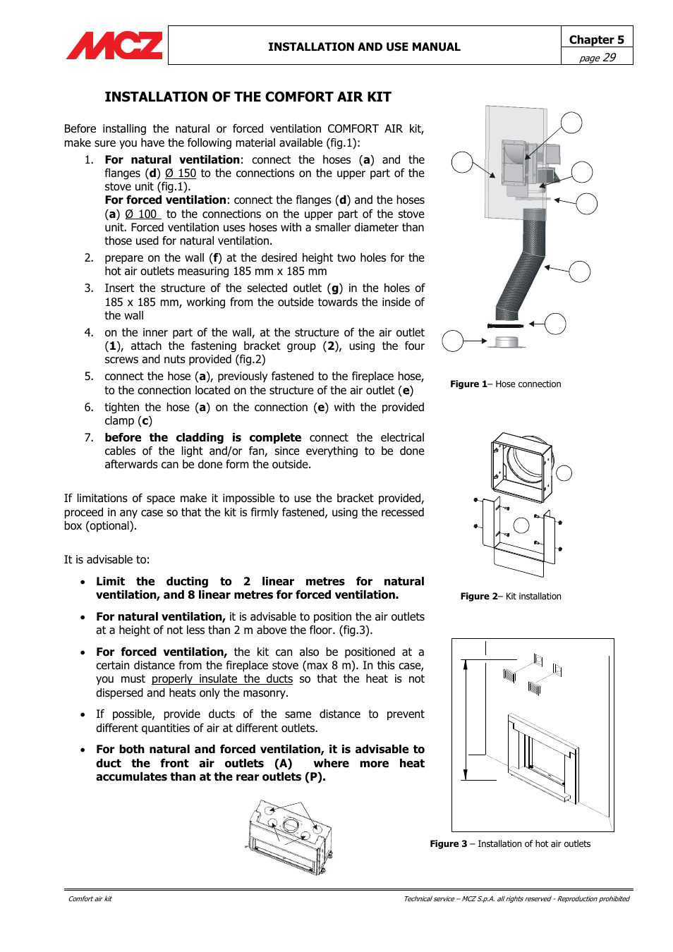 Installation of the comfort air kit | MCZ Forma Wood 115 User Manual | Page 29 / 46