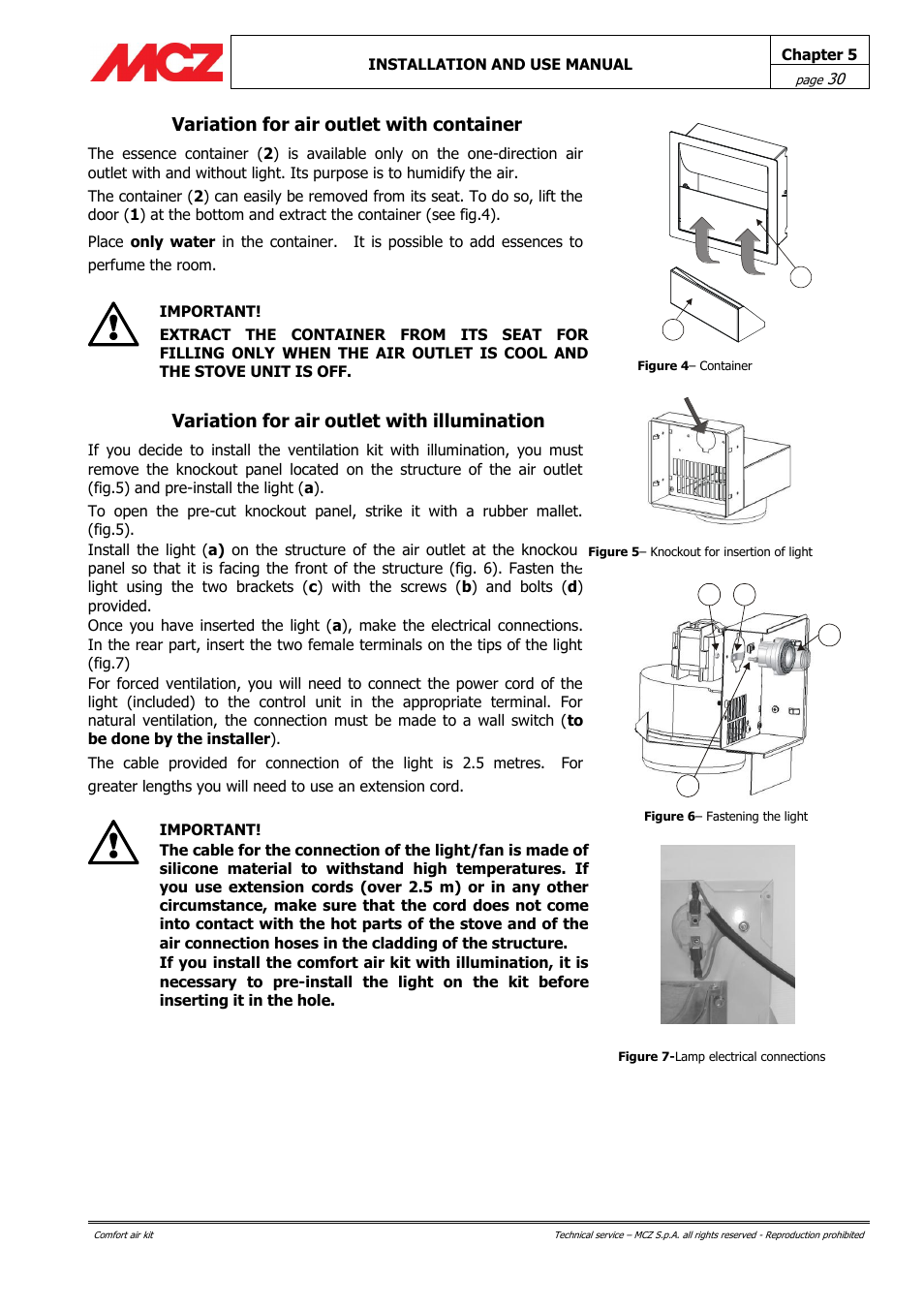 Variation for air outlet with container, Variation for air outlet with illumination, Ab c d | MCZ Forma Wood 115 User Manual | Page 30 / 46