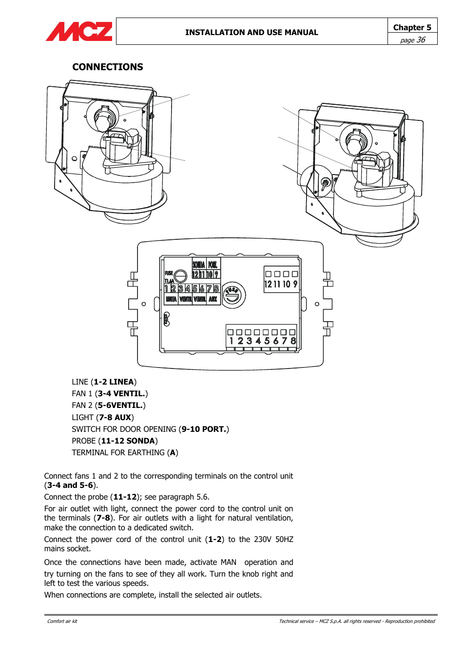 Connections | MCZ Forma Wood 115 User Manual | Page 36 / 46