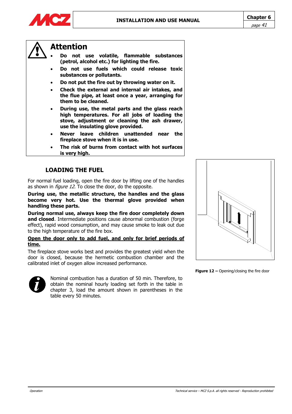 Loading the fuel, Attention | MCZ Forma Wood 115 User Manual | Page 41 / 46