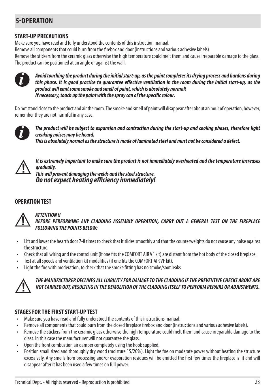 Operation, Do not expect heating efficiency immediately | MCZ Forma Wood 75 Dx User Manual | Page 25 / 36