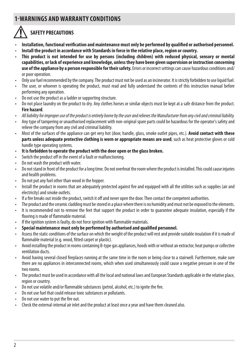 Warnings and warranty conditions | MCZ Forma Wood 75 Dx User Manual | Page 4 / 36