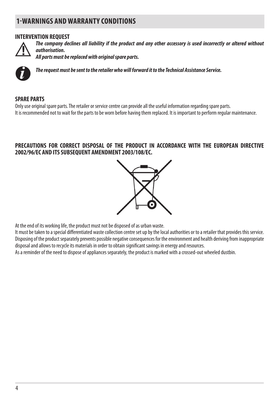 Warnings and warranty conditions | MCZ Forma Wood 75 Dx User Manual | Page 6 / 36