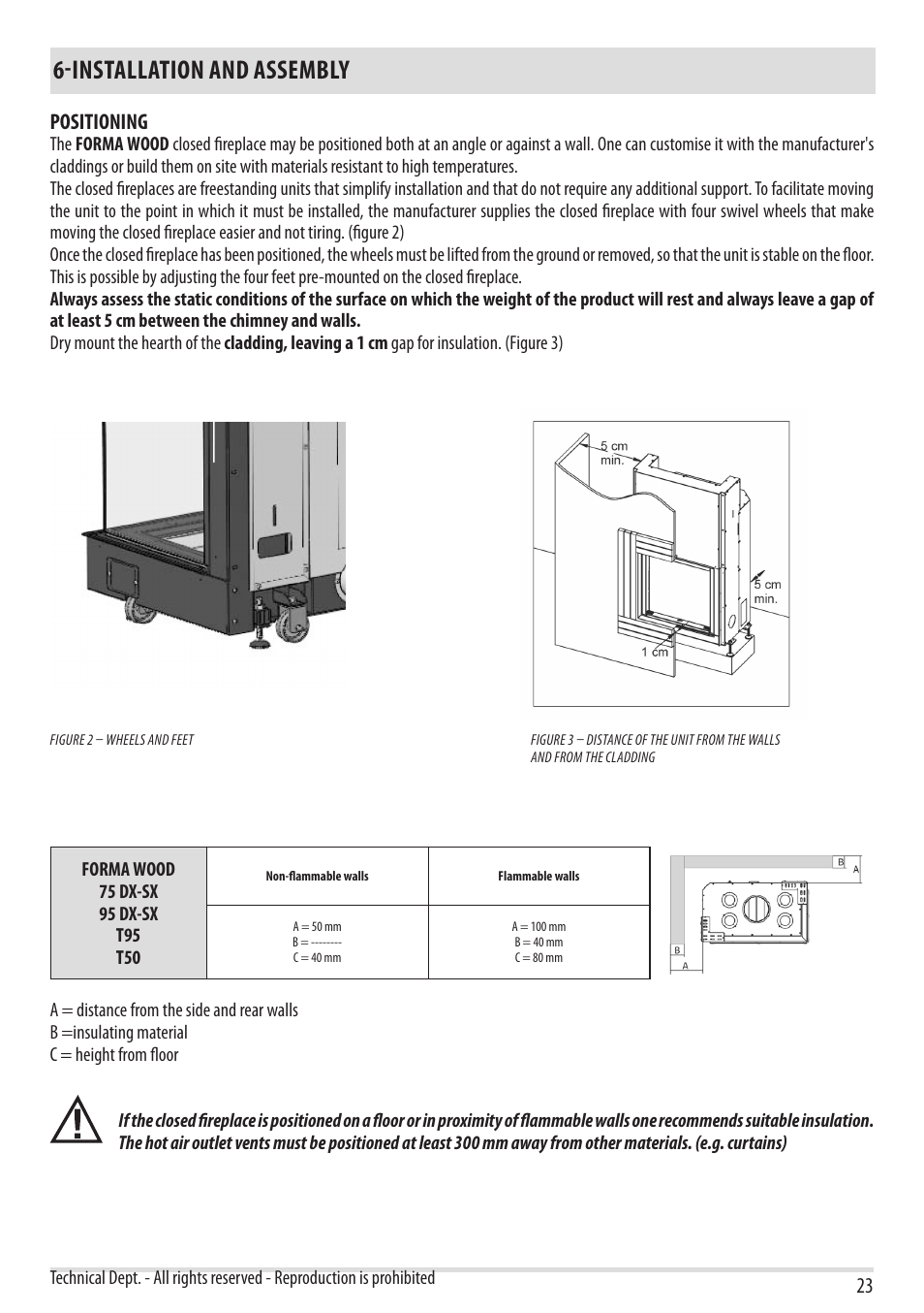 Installation and assembly, Positioning | MCZ Forma Wood 75 Dx - mod.2012 User Manual | Page 25 / 40