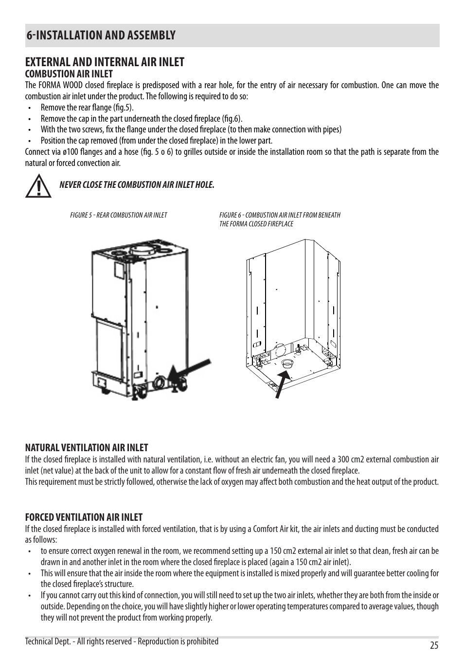 Installation and assembly, External and internal air inlet | MCZ Forma Wood 75 Dx - mod.2012 User Manual | Page 27 / 40