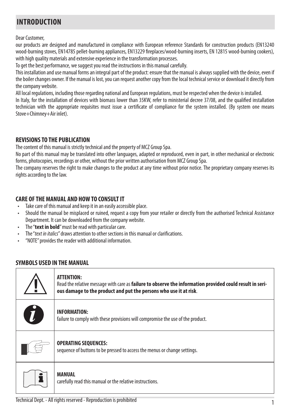 Introduction | MCZ Forma Wood 75 Dx - mod.2012 User Manual | Page 3 / 40