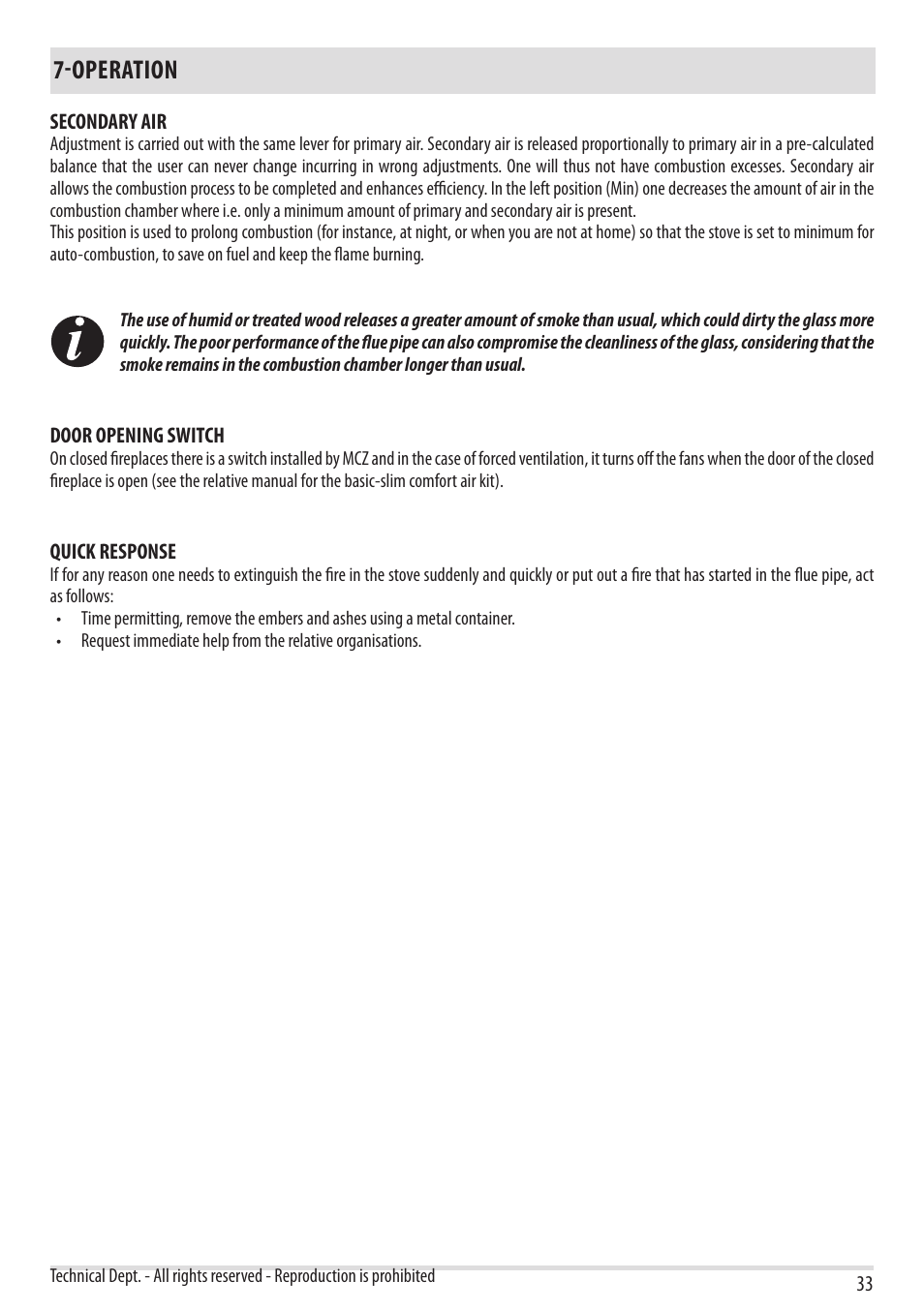 Operation | MCZ Forma Wood 75 Dx - mod.2012 User Manual | Page 35 / 40