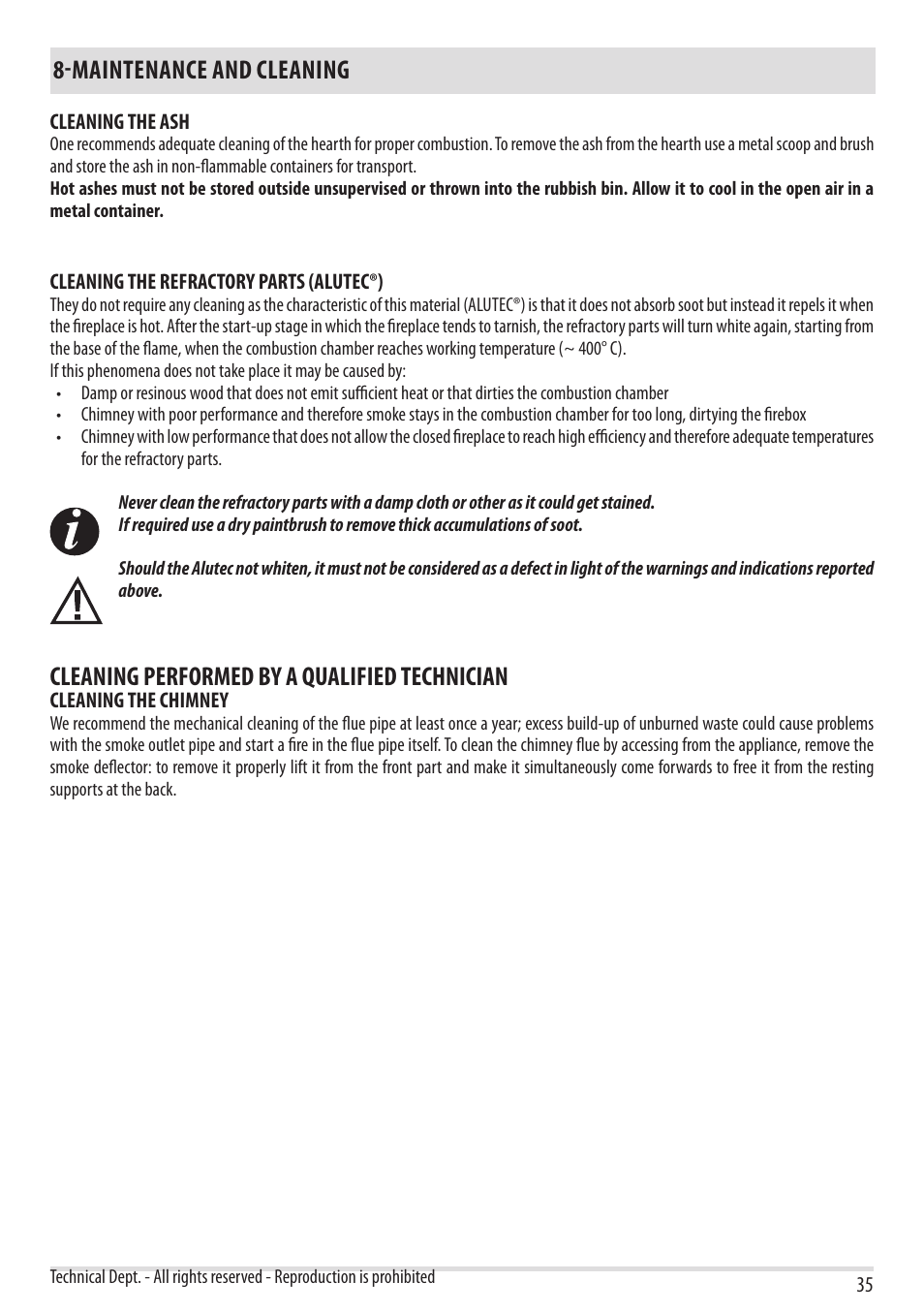 Maintenance and cleaning, Cleaning performed by a qualified technician | MCZ Forma Wood 75 Dx - mod.2012 User Manual | Page 37 / 40