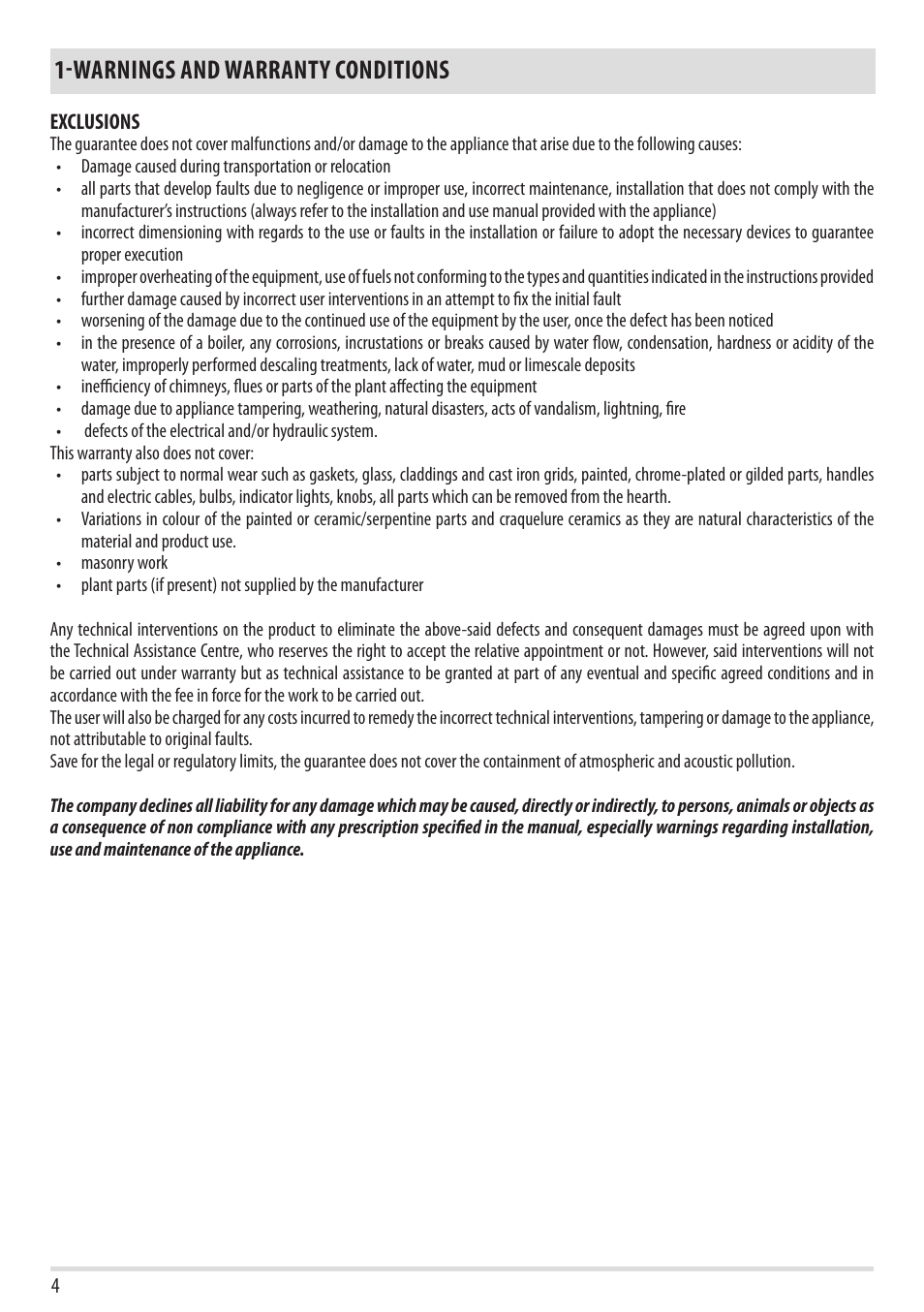 Warnings and warranty conditions | MCZ Forma Wood 75 Dx - mod.2012 User Manual | Page 6 / 40