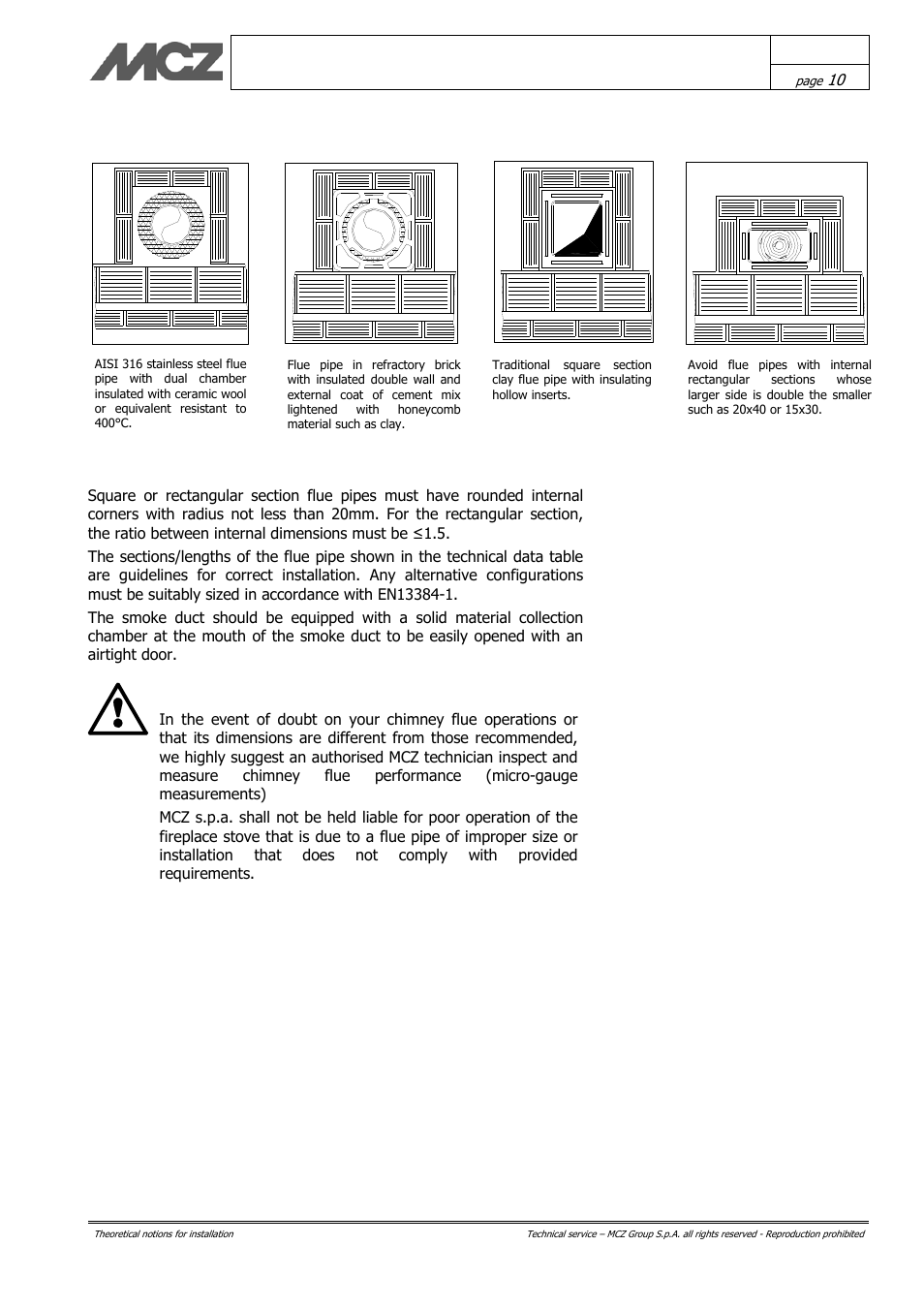 Examples of flue pipes, Important | MCZ Vivo 70 Wood User Manual | Page 10 / 42