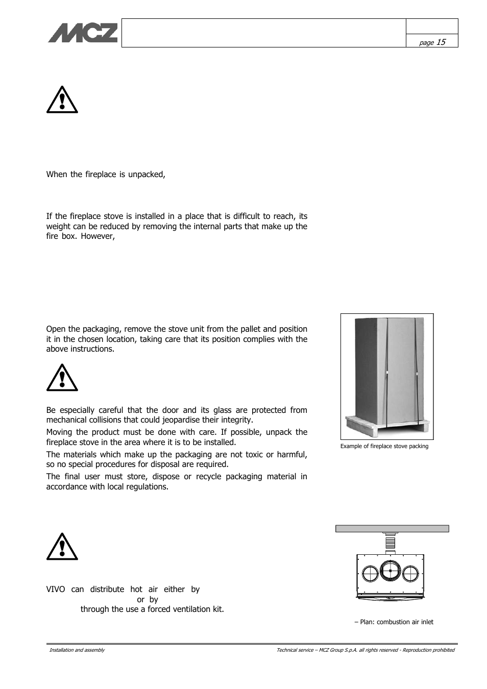 Installation and assembly, Preparation and unpacking, Selection of operating mode | MCZ Vivo 70 Wood User Manual | Page 15 / 42