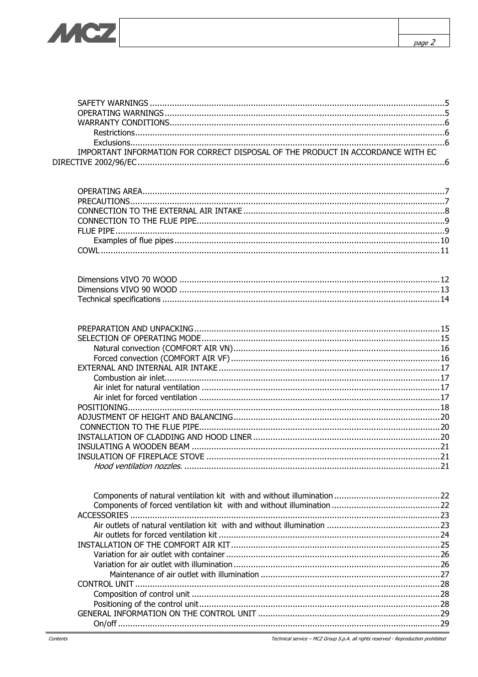 MCZ Vivo 70 Wood User Manual | Page 2 / 42