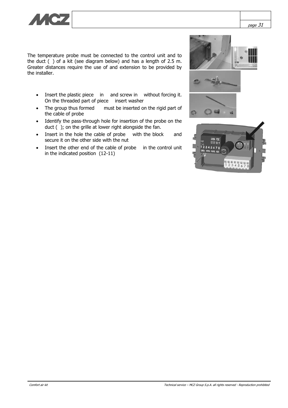 Installation of temperature probe | MCZ Vivo 70 Wood User Manual | Page 31 / 42