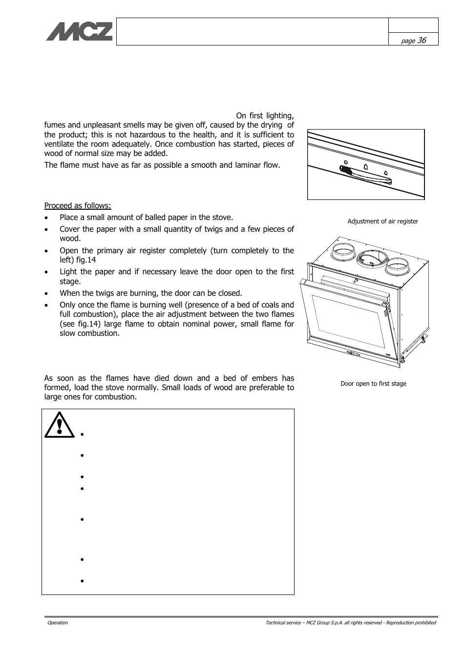 Attention | MCZ Vivo 70 Wood User Manual | Page 36 / 42