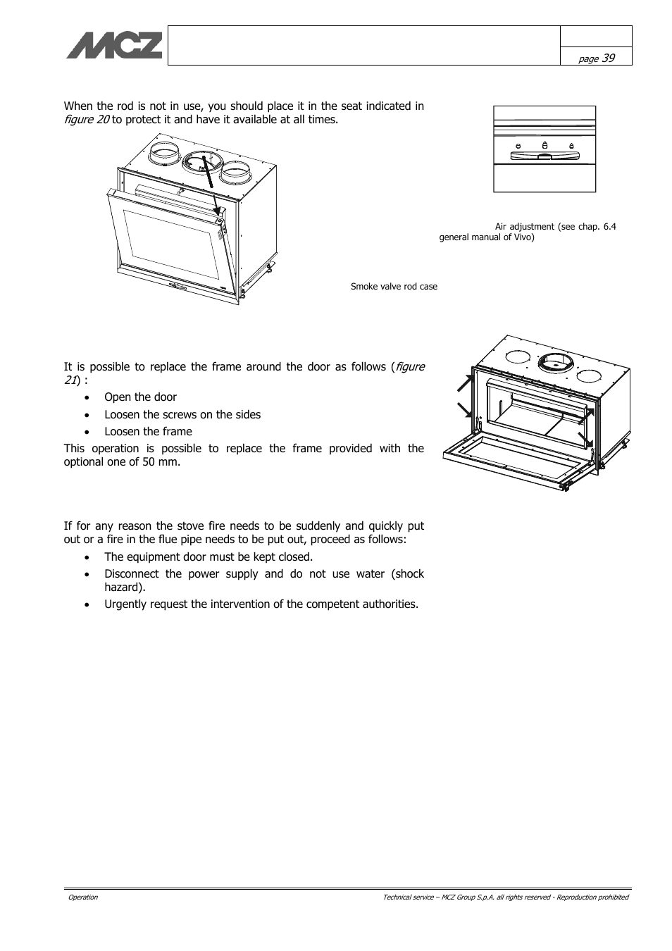 Frame replacement, Emergency situations | MCZ Vivo 70 Wood User Manual | Page 39 / 42