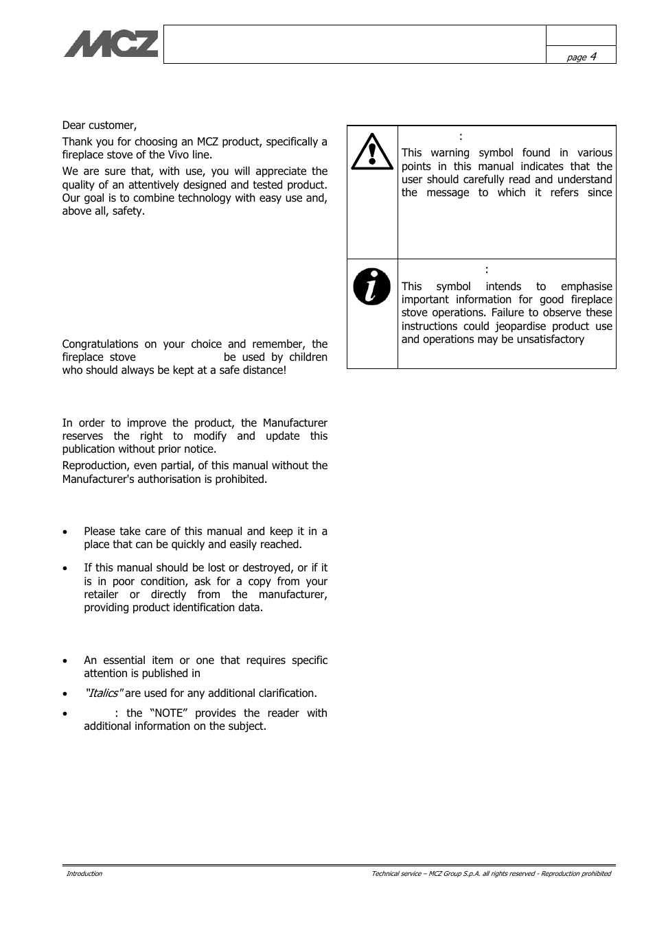 Introduction | MCZ Vivo 70 Wood User Manual | Page 4 / 42
