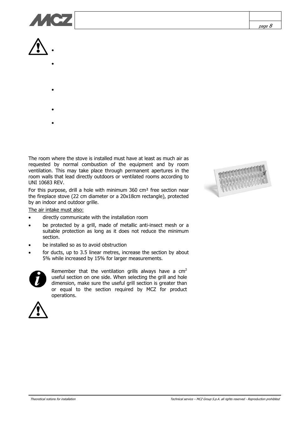 MCZ Vivo 70 Wood User Manual | Page 8 / 42