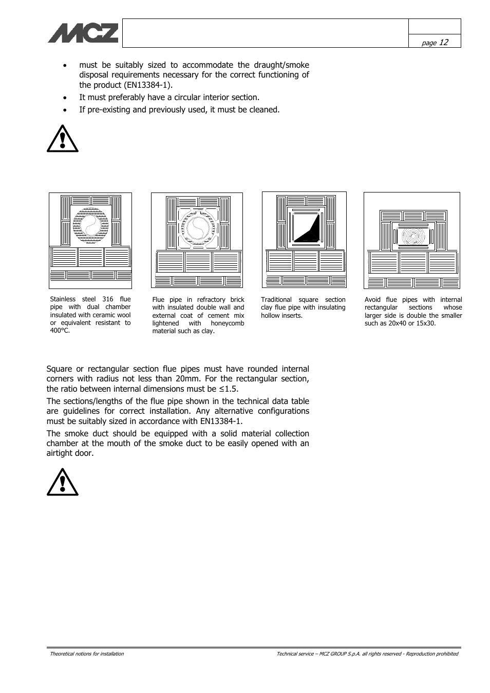 Examples of flue pipes, Important | MCZ Hydrotherm 70 User Manual | Page 12 / 45