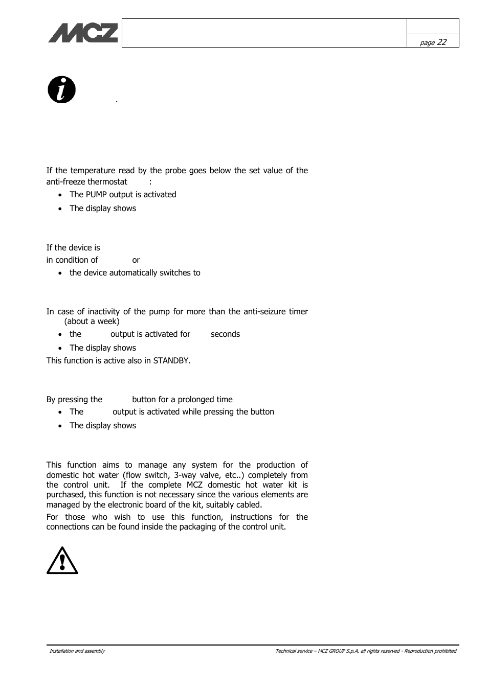 MCZ Hydrotherm 70 User Manual | Page 22 / 45