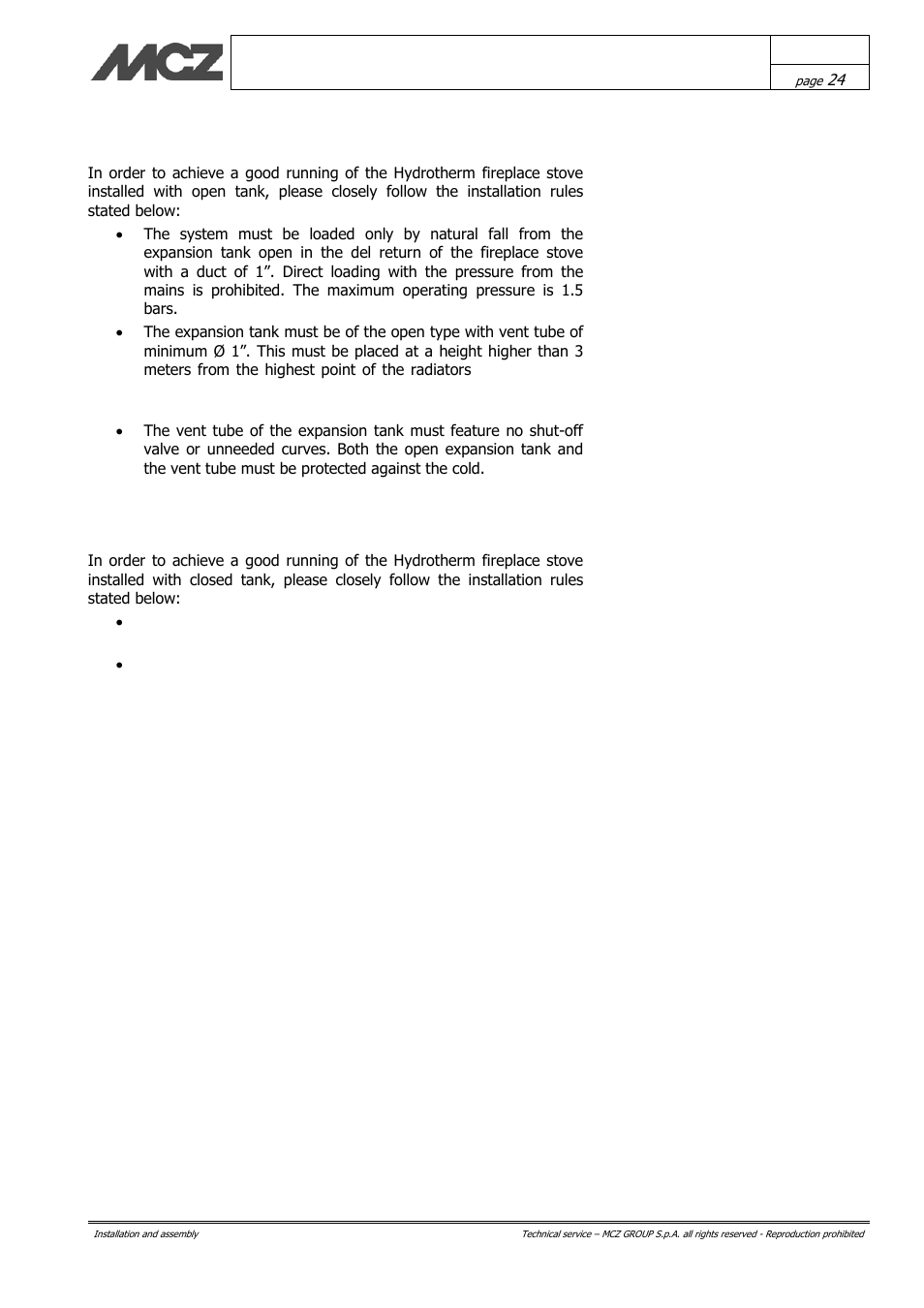 MCZ Hydrotherm 70 User Manual | Page 24 / 45