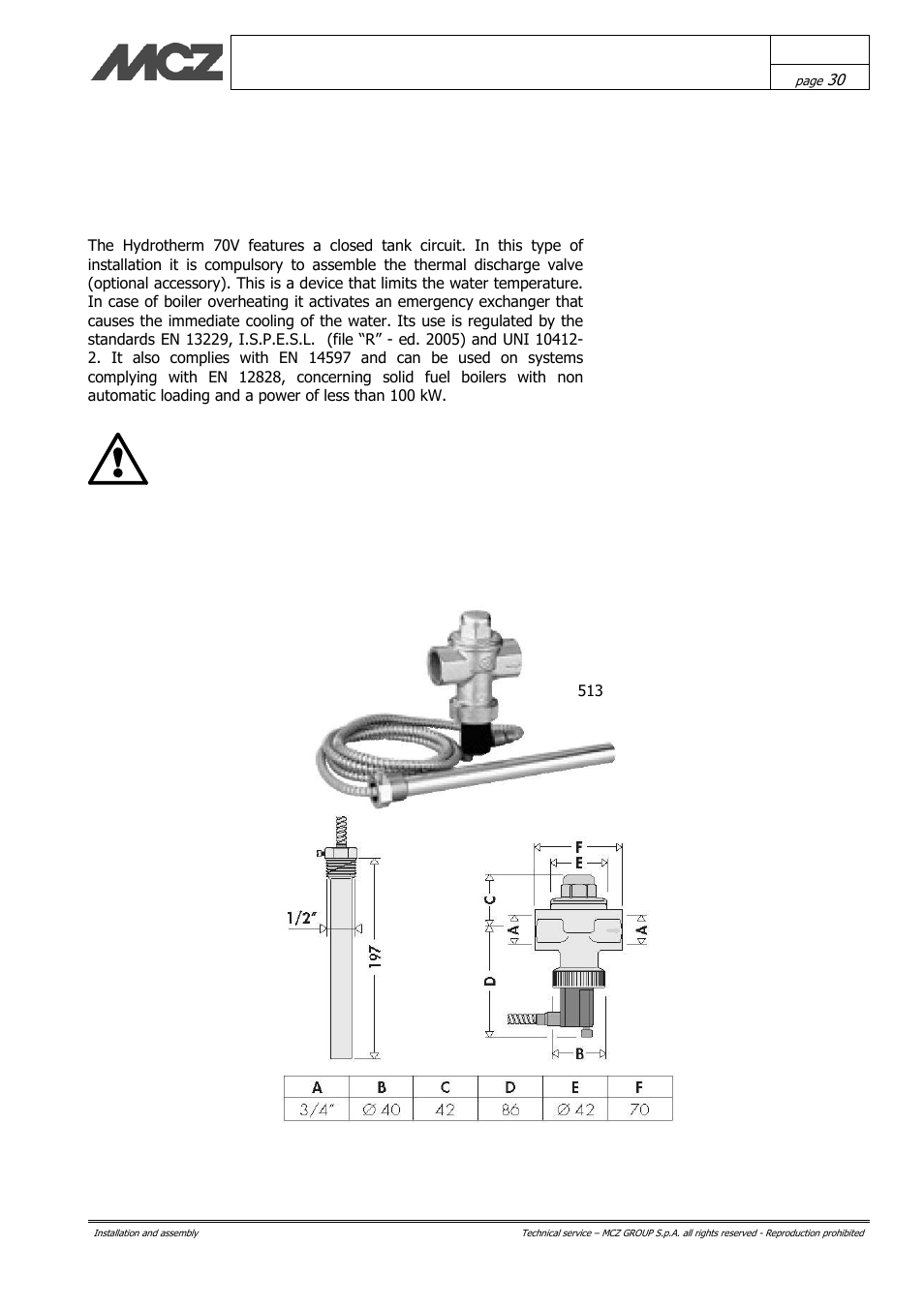 MCZ Hydrotherm 70 User Manual | Page 30 / 45