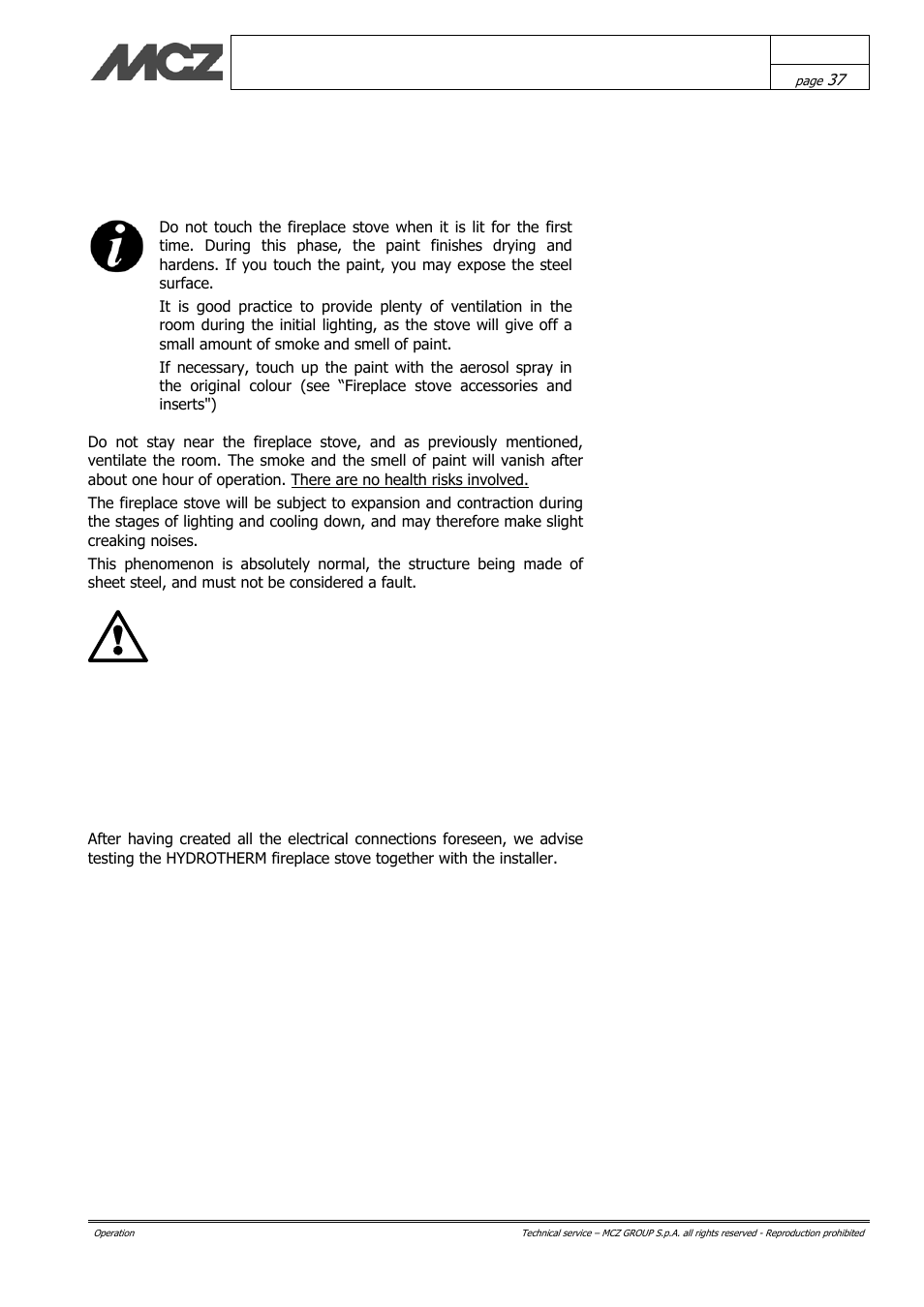 Operation | MCZ Hydrotherm 70 User Manual | Page 37 / 45