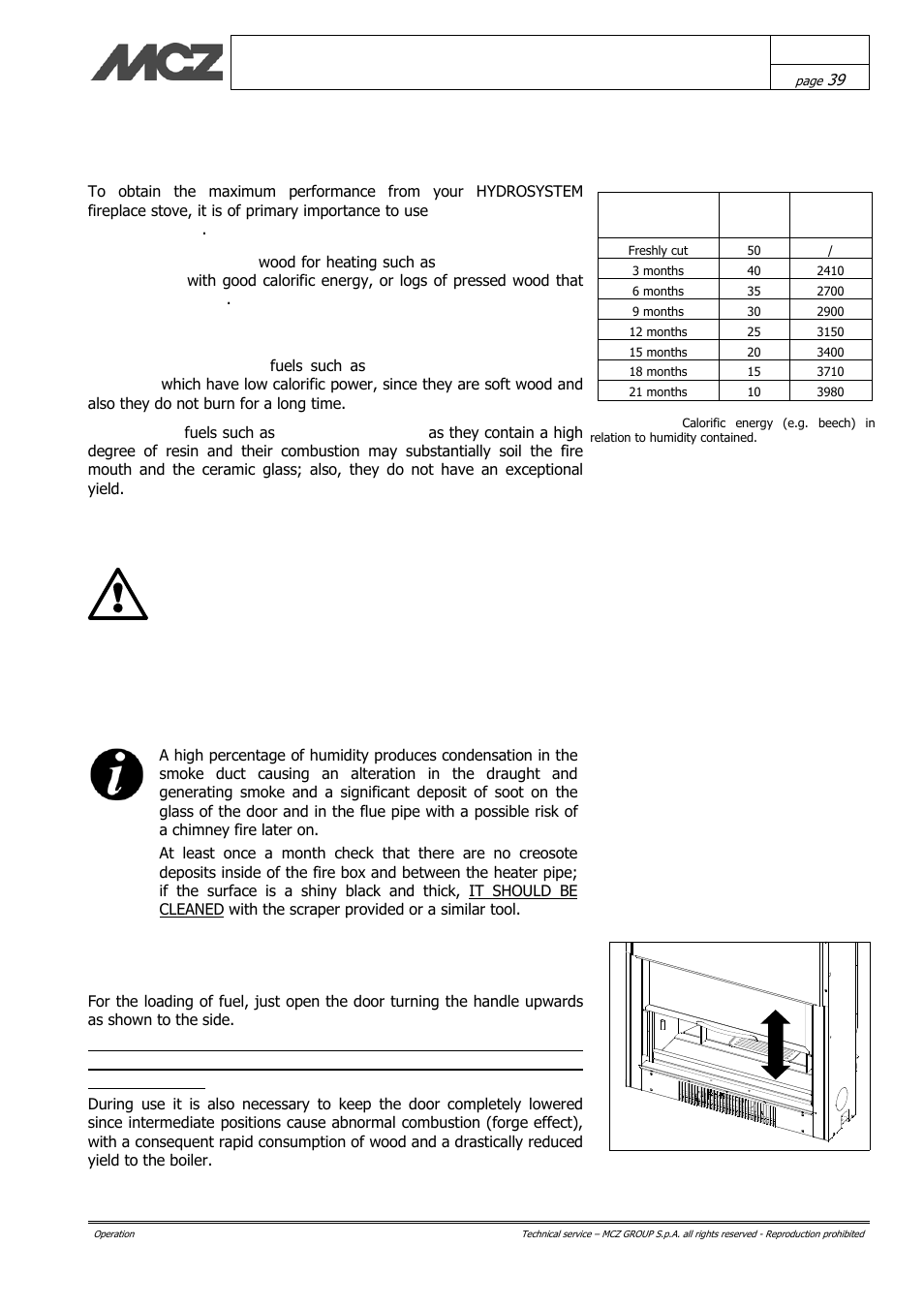 Choice of fuel, Loading the fuel | MCZ Hydrotherm 70 User Manual | Page 39 / 45