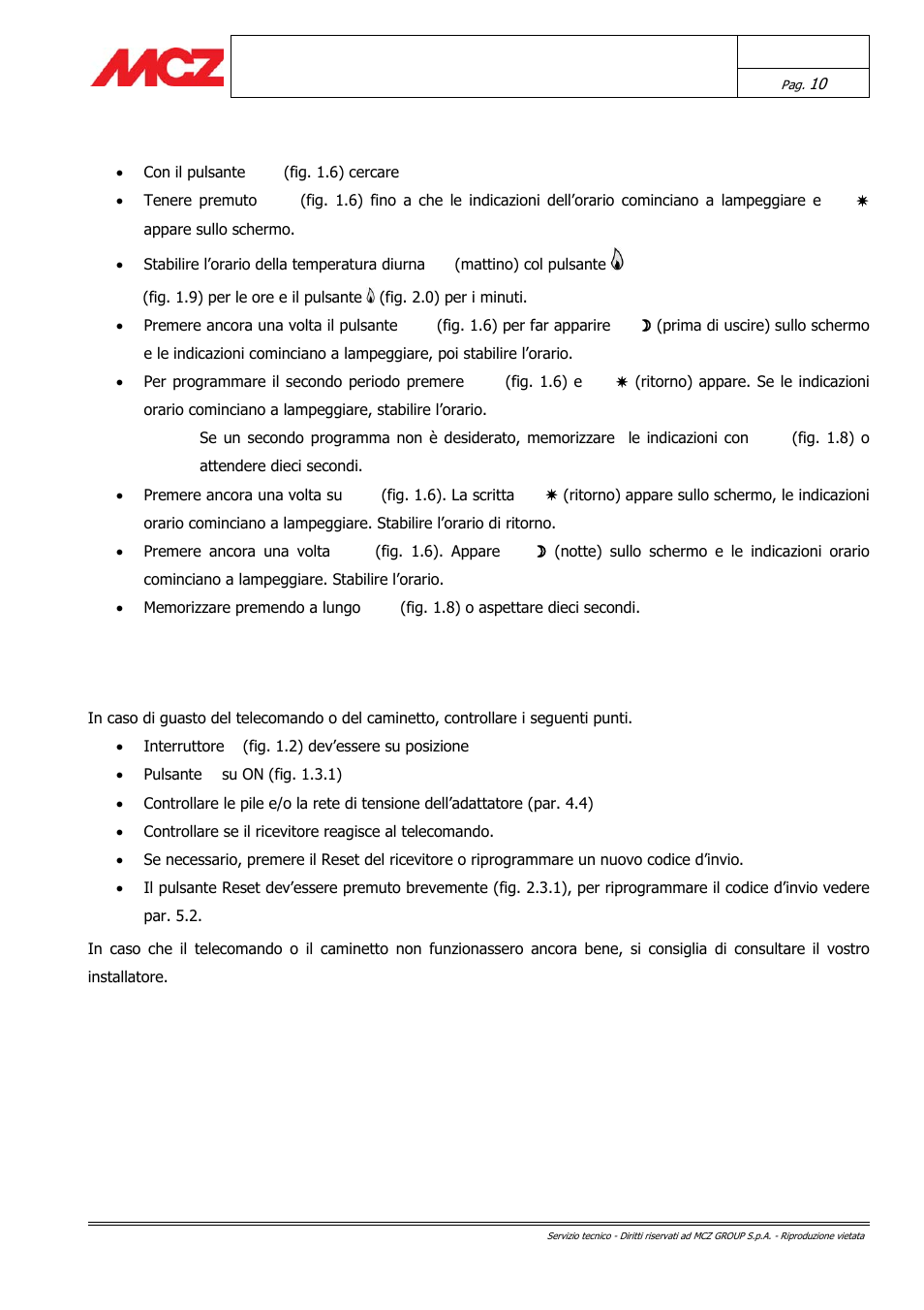Punti di attenzione in caso di guasti | MCZ Forma GAS 115 User Manual | Page 10 / 44