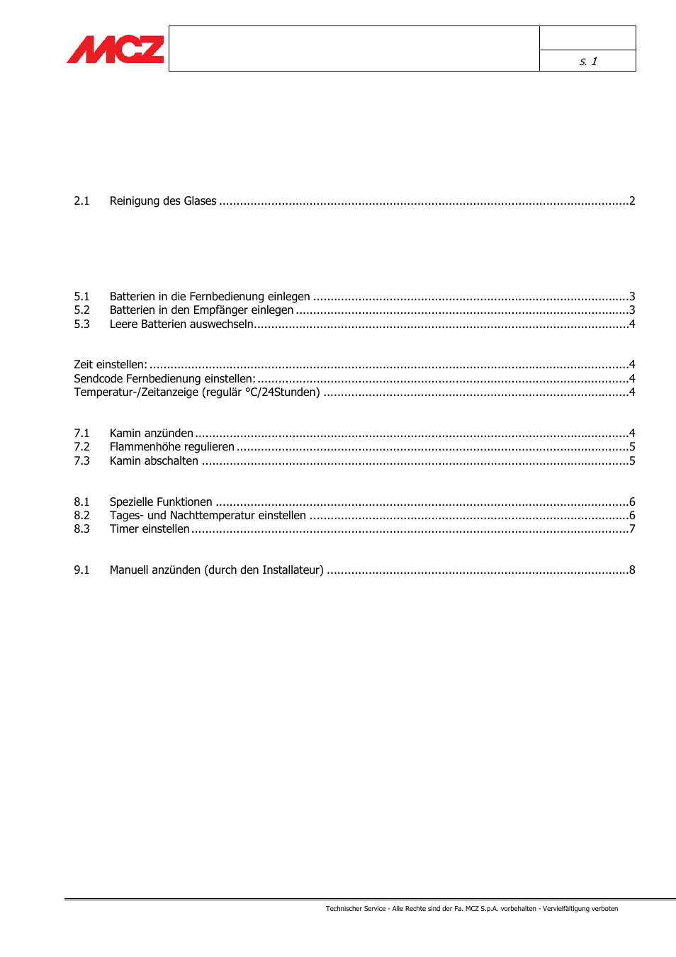 Index | MCZ Forma GAS 115 User Manual | Page 12 / 44